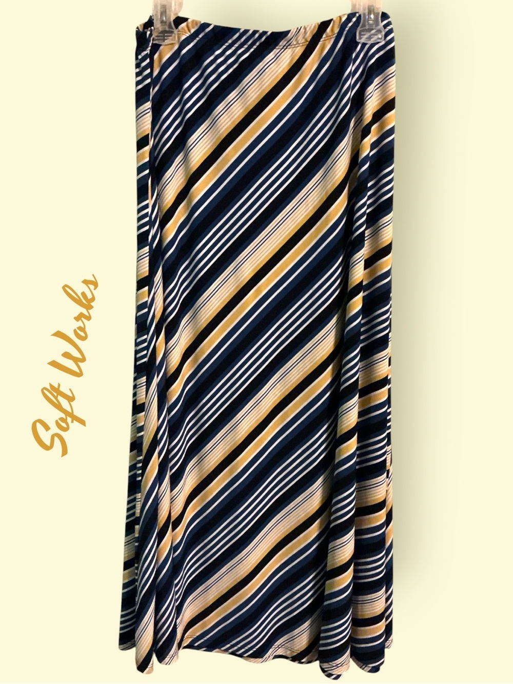 🌺Soft Works Navy & Yellow Black Diagonal Stripe Maxi Skirt